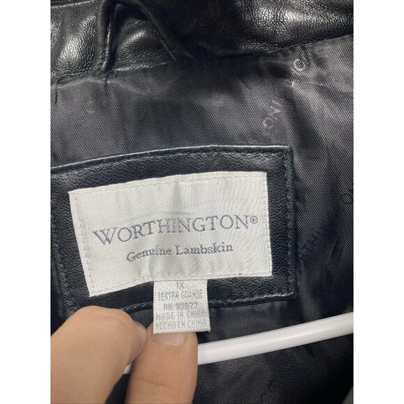 Worthington Genuine Lambskin Full Zip Black Leather Jacket Women's 1X - Picture 3 of 11
